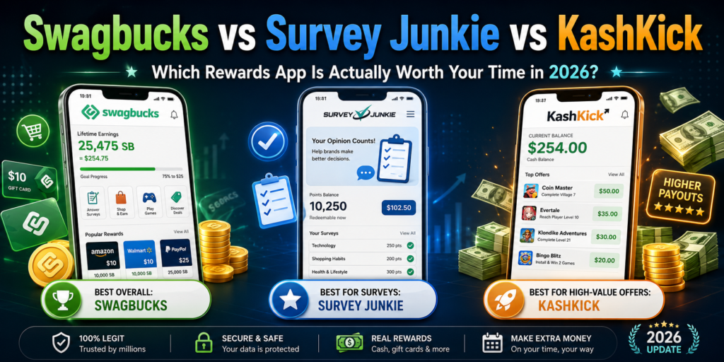 Swagbucks vs Survey Junkie vs KashKick: Which Rewards App Is Worth Your Time in 2026?