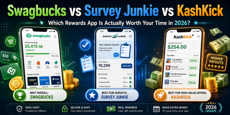 Swagbucks vs Survey Junkie vs KashKick: Which Rewards App Is Worth Your Time in 2026?