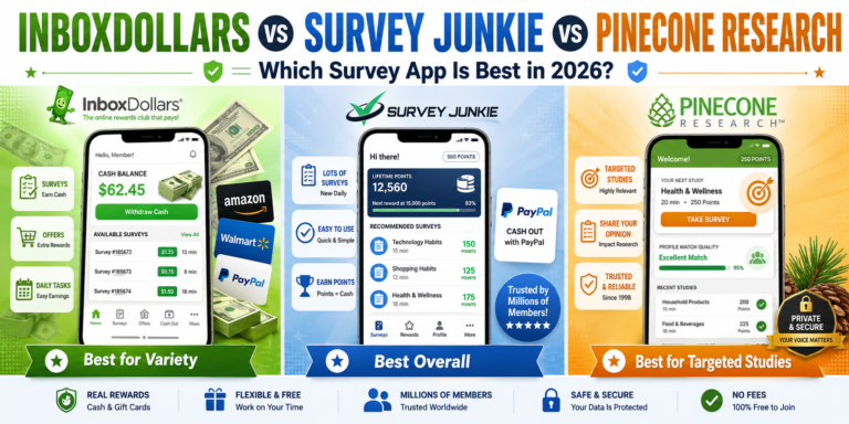 InboxDollars vs Survey Junkie vs Pinecone Research: Best Survey App in 2026?